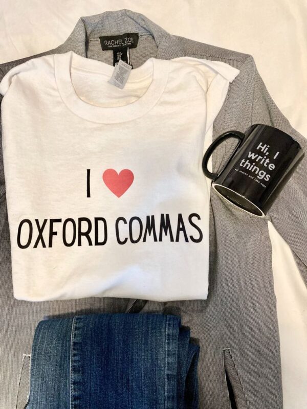 I love oxford commas shirt white folded