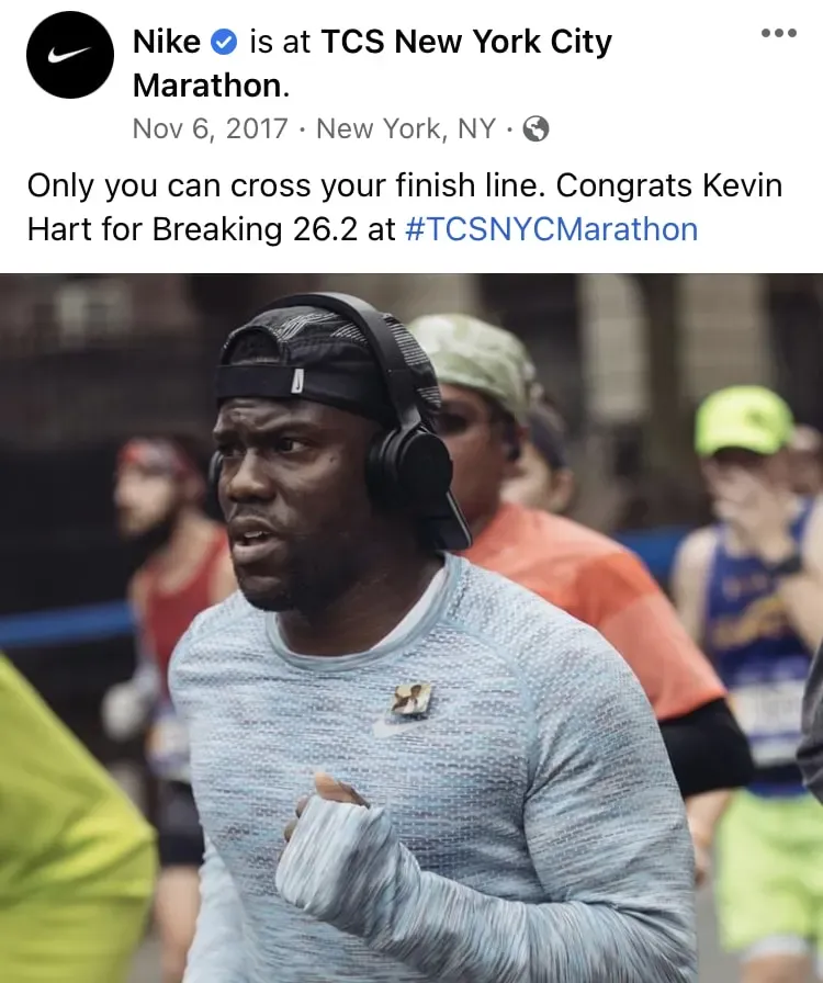 Nike Facebook Post showing brand voice