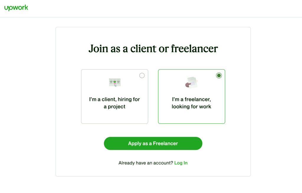 Upwork sign up page
