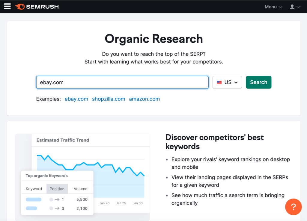 SEMrush Organic Research tool screenshot