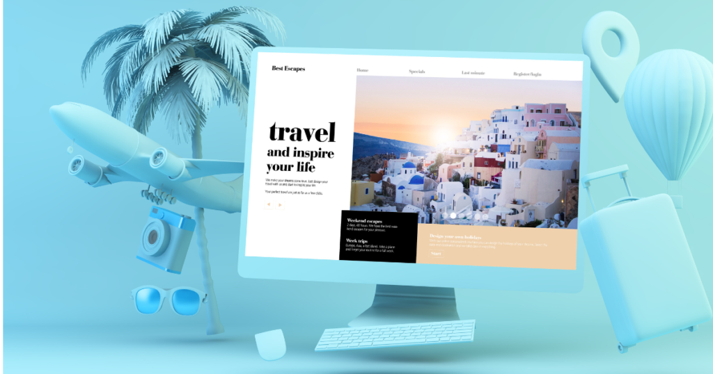  a travel website on a computer screen. 